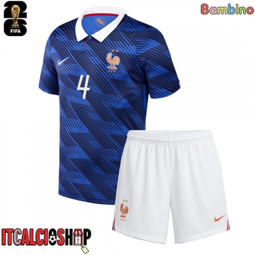 Francia Dayot Upamecano #4 Prima Maglia Bambino Mondiali 2026 Manica Corta (+ Pantaloni corti)